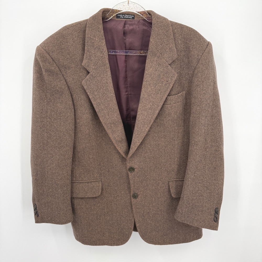Vtg Vanjullan Sz 42 Camel Hair Blend Herringbone Blazer Brown Made in Yugoslavia